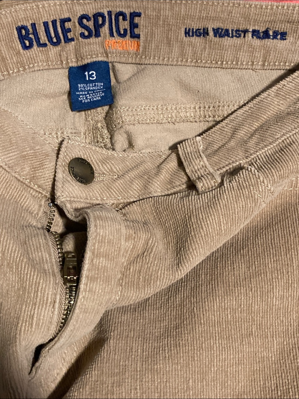 Blue Spice Tan Corduroy High Waist Flare Pants Size 13 Camel Brown Stretch Boho - Picture 4 of 11